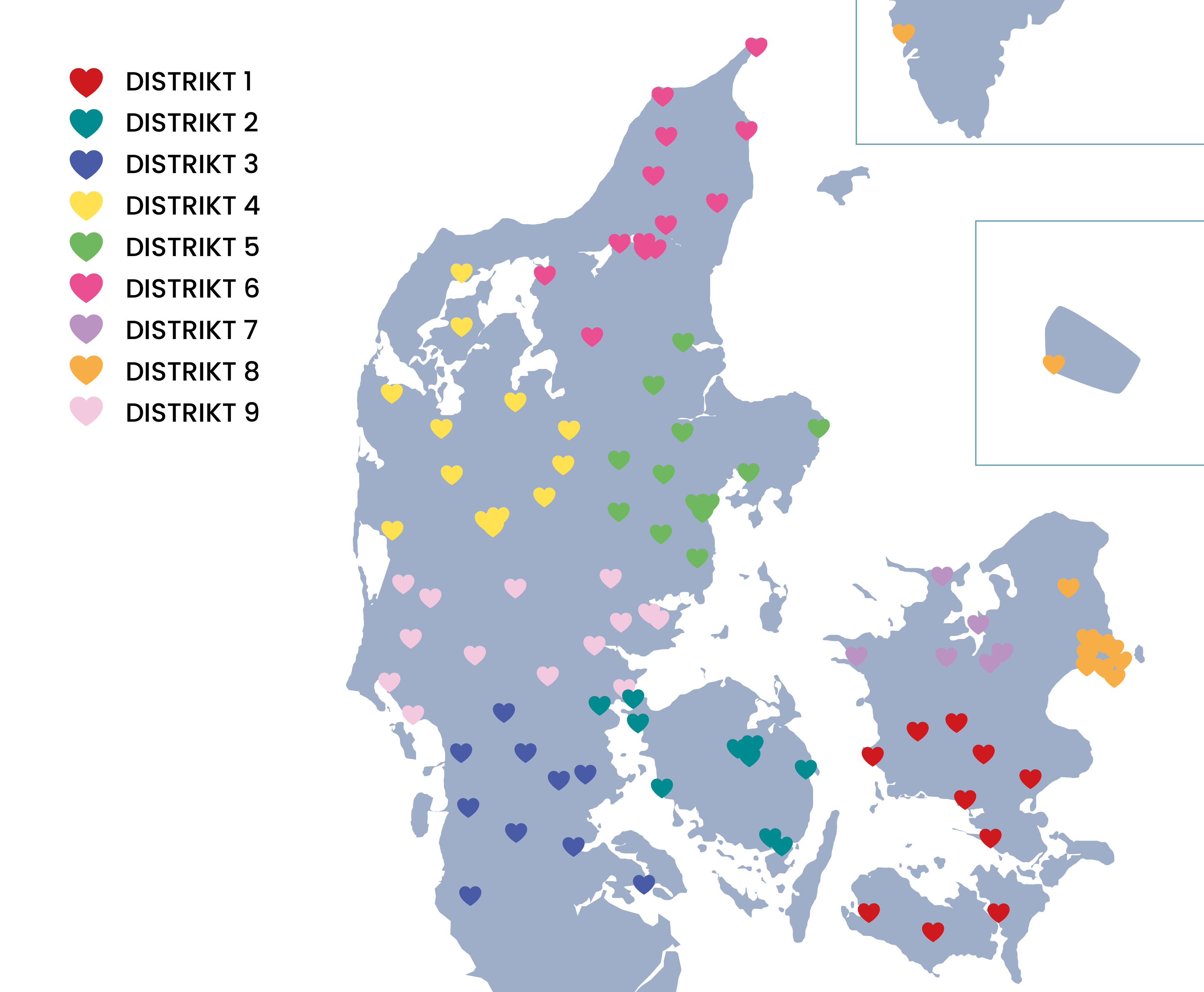 Kort over distrikter i Ladies Circle Danmark